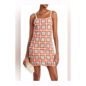 Willow & Wind Womens Size Large Crochet Knit Sundress Colorful Boho Retro Hippie